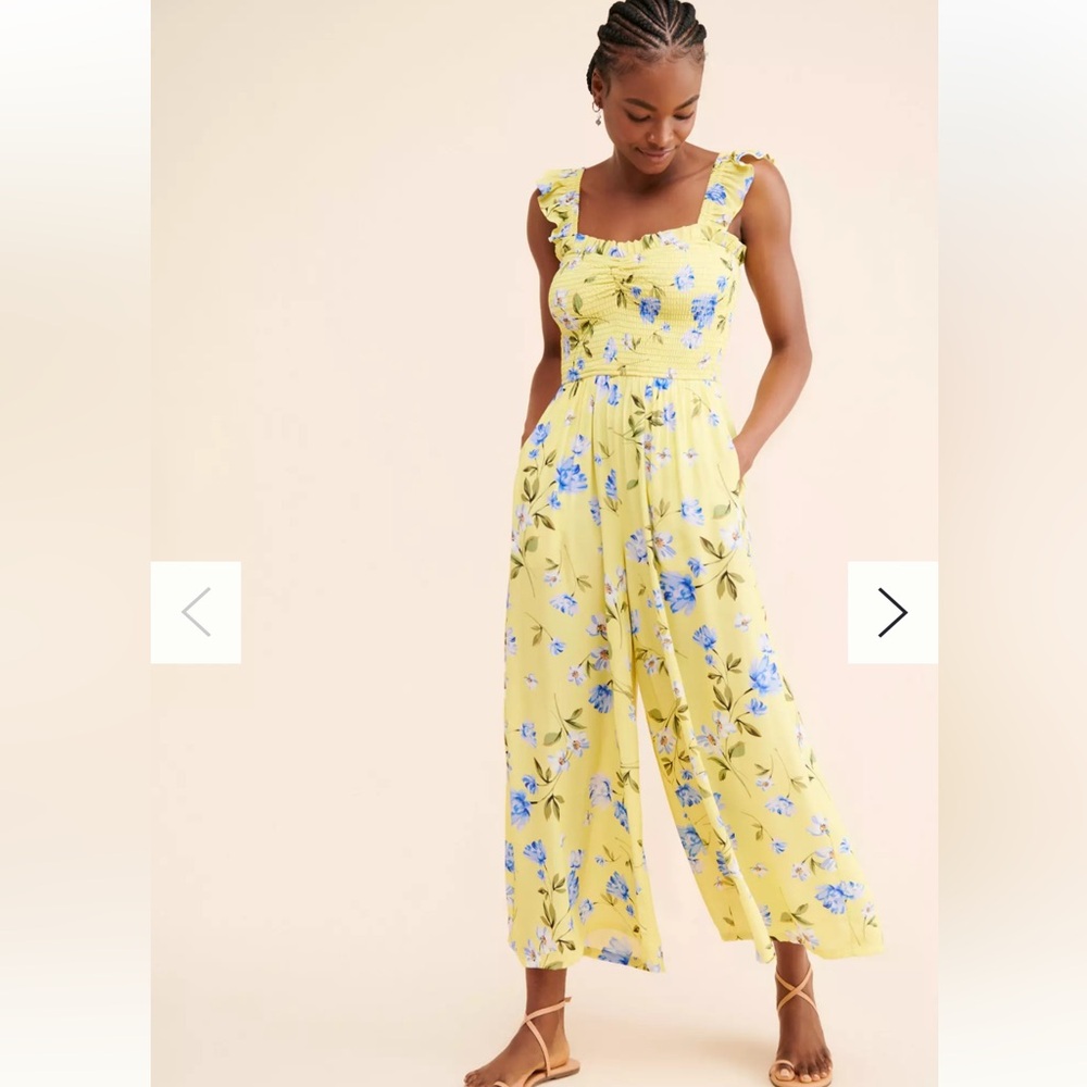 Anthropologie Yumi Kim Leanne floral yellow flutter strap jumpsuit‎ XS